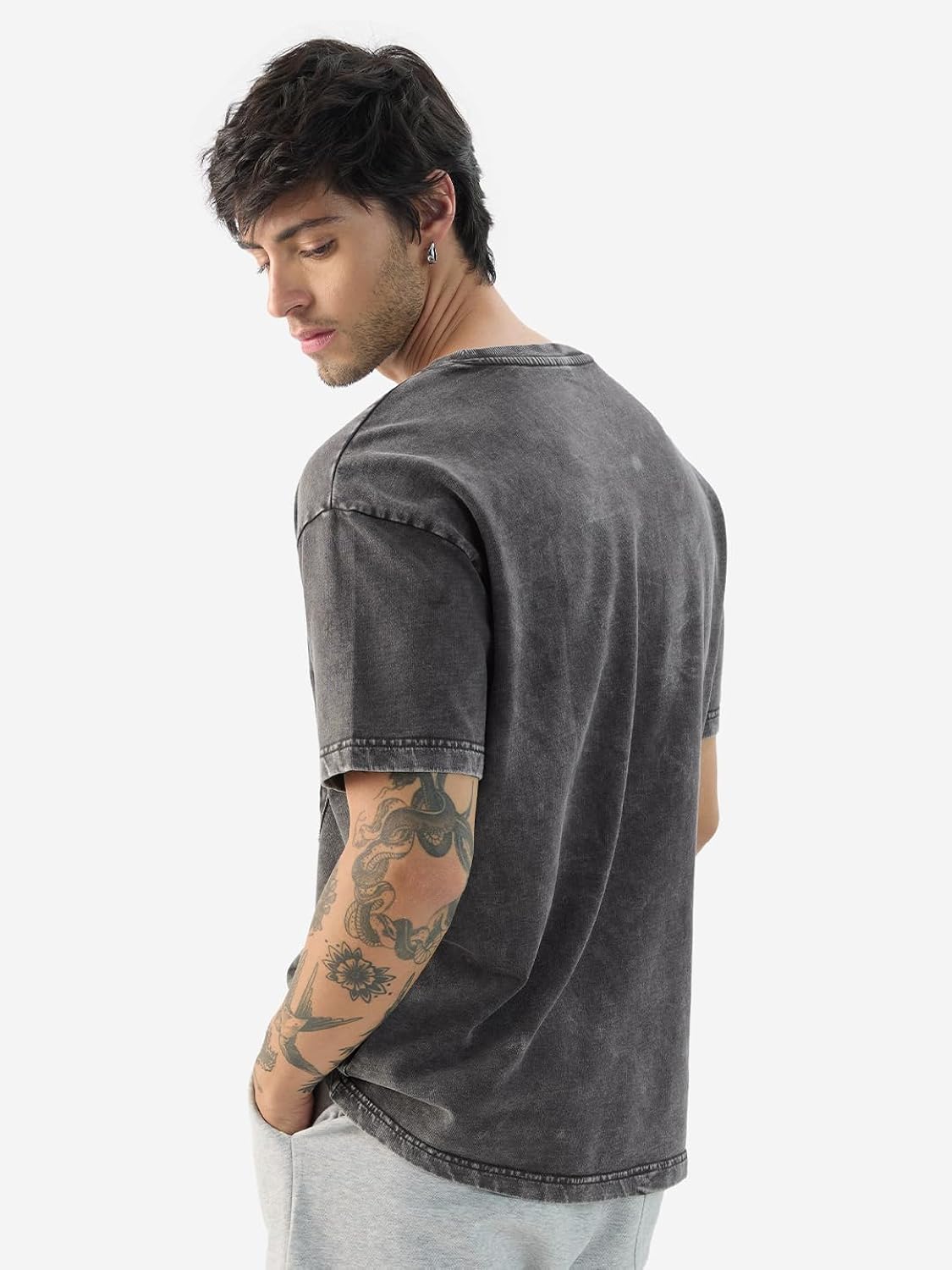 The Souled Store Official Spider-Man: Midnight Men and Boys Short Sleeve Round Neck Grey Textured Cotton Oversized T-Shirts