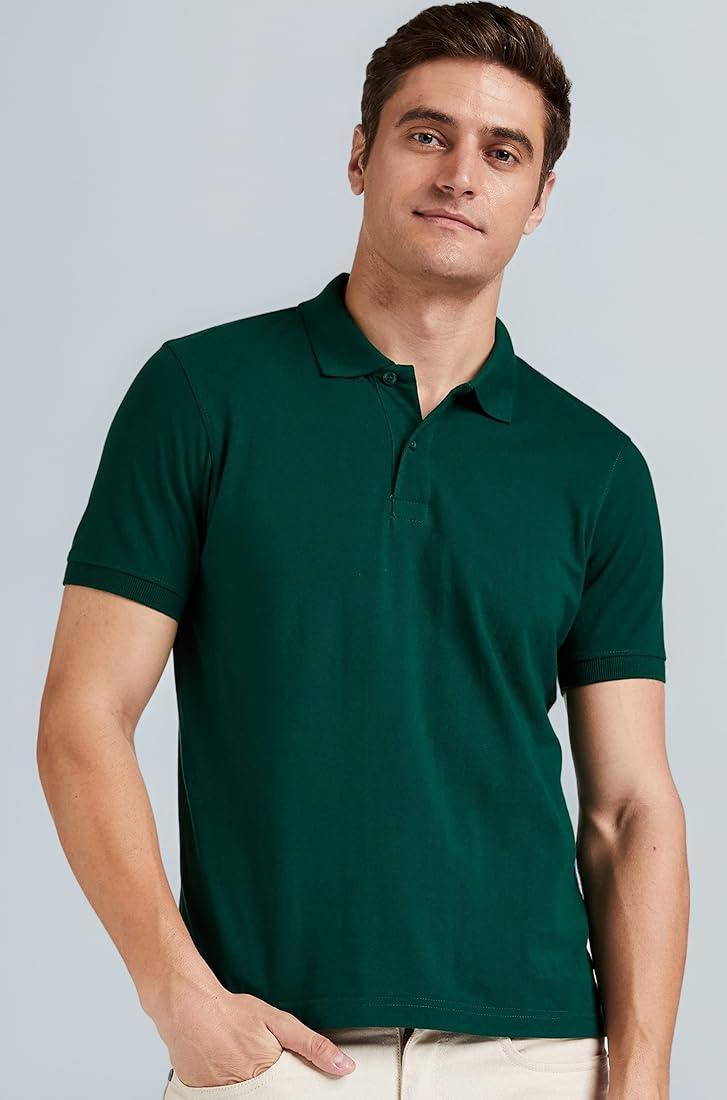 Men's Cotton Rich Solid Polo T-Shirt - Plain Regular Fit (Half Sleeves)