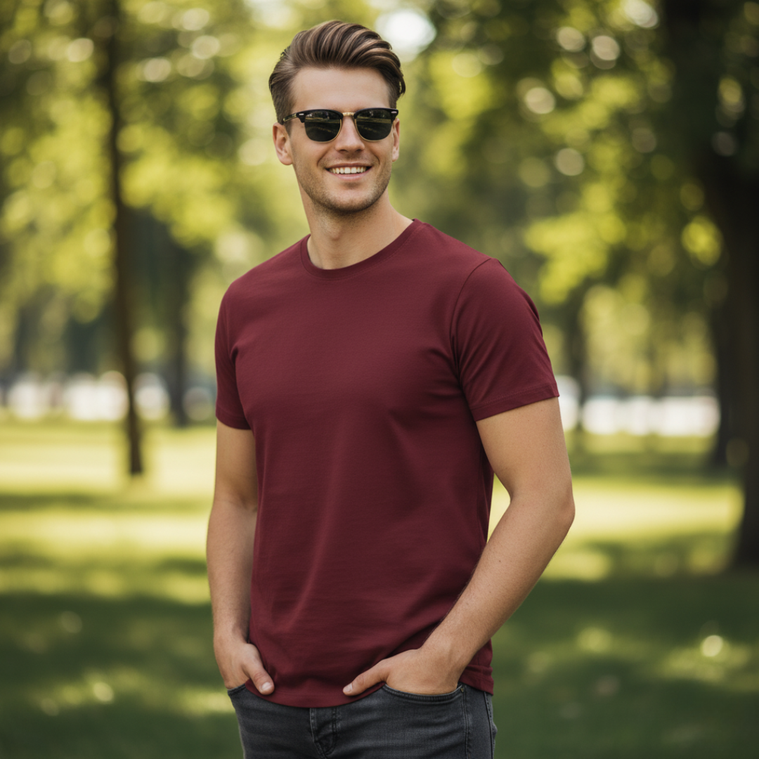 Classic Plain Round Neck T-Shirts Maroonmple product