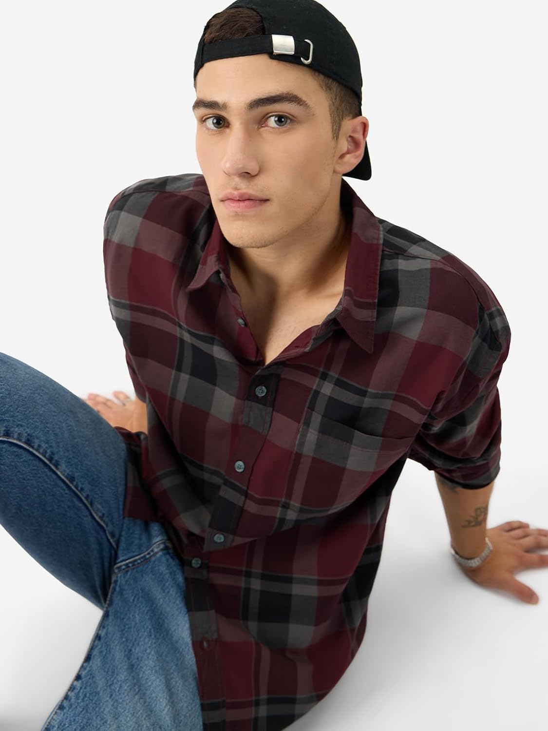 The Souled Store Plaid: Red, Grey Men and Boys Long Sleeve Collared Neck Button Down Cotton Relaxed Fit Shirts