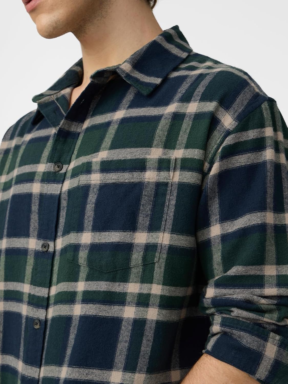 The Souled Store Plaid Shirt: Emerald Men and Boys Long Sleeves Collared Neck Button Front Cotton Relaxed Shirts