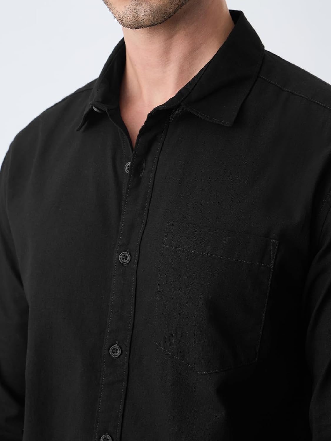 The Souled Store Cotton Linen: Men and Boys Long Sleeve Spread Collar Button Front Solid Regular Fit Officewear Summer Ready Easy to Style Casual Cotton Linen Shirt