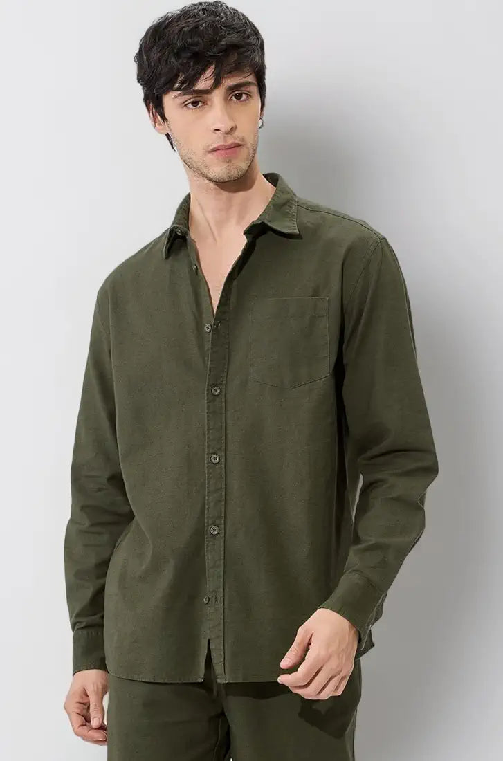 The Souled Store Men's Cotton Solid Regular Fit Button Down Shirt
